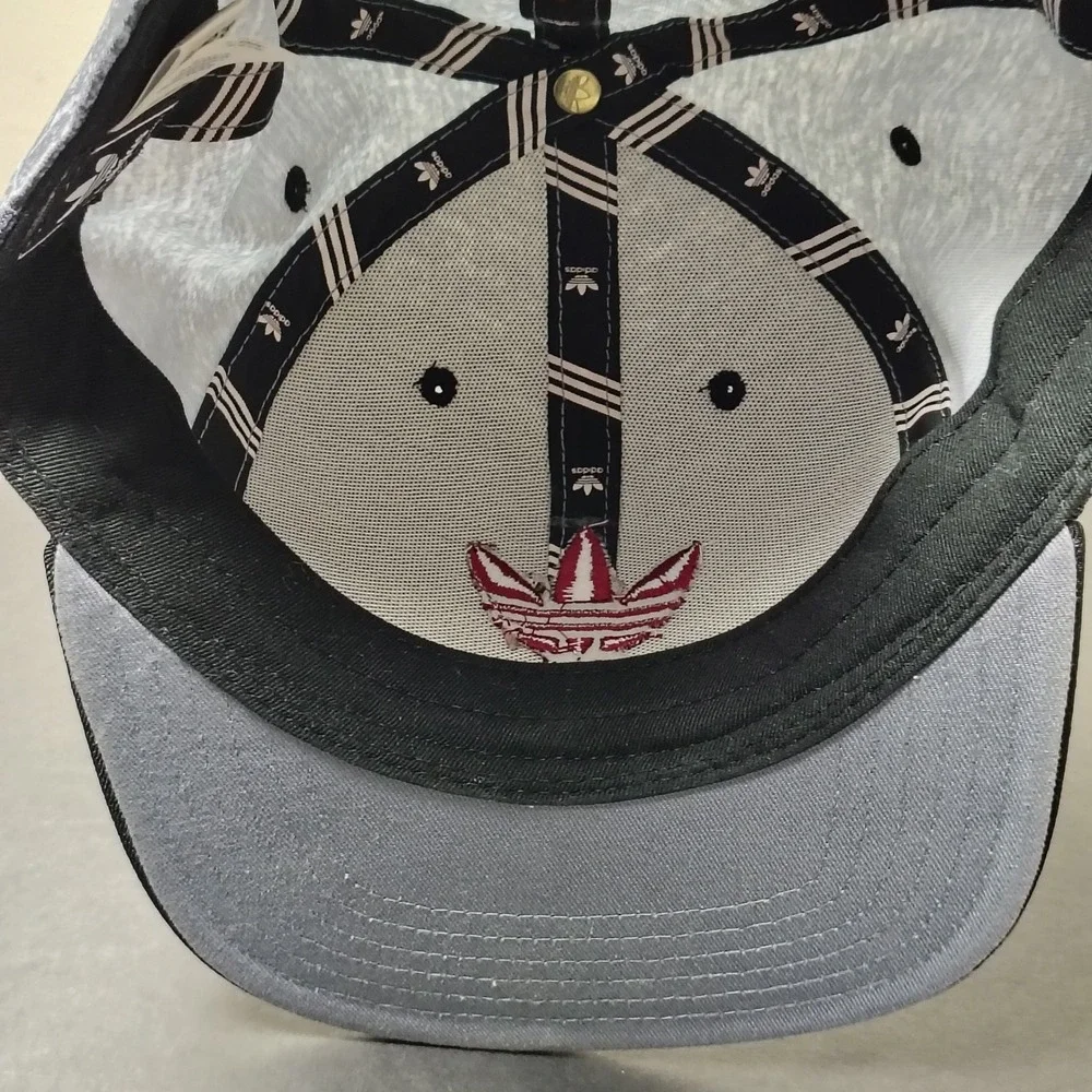 Adidas Hat Cap Snapback Grey Heather Trefoil Spellout Logo Flat Brim Adjustable